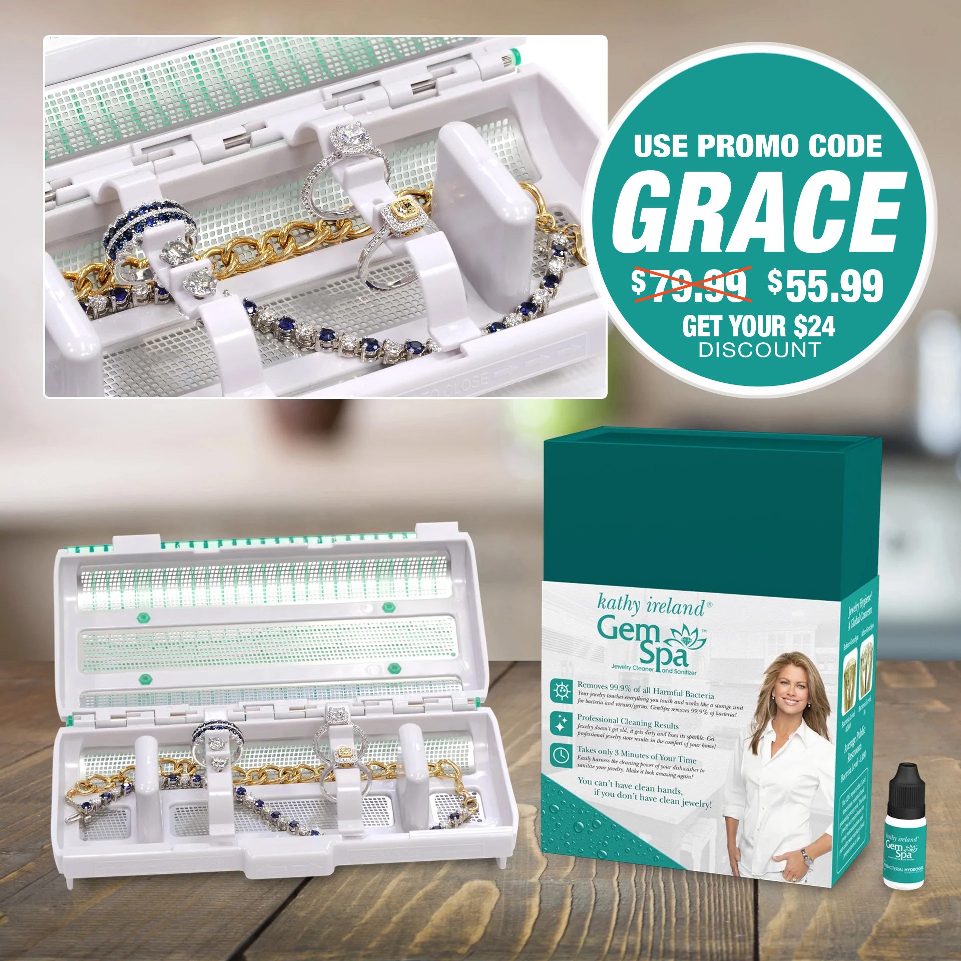 kathy ireland® GemSpa - Easy Home Jewelry Cleaner and Sanitizing System (The Howie Carr Show)